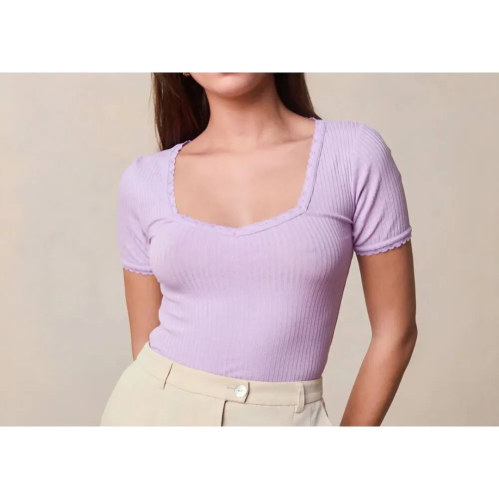 Rouje GIUIA T-shirt Lilac t-shirt with close-fitting lace sz 42 (US 10)